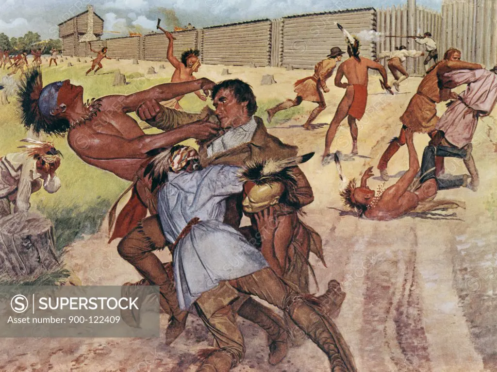 Daniel Boone Battling Shawnee Indians Outside Fort at Boonesborough by H. Charles McBarron, 20th Century