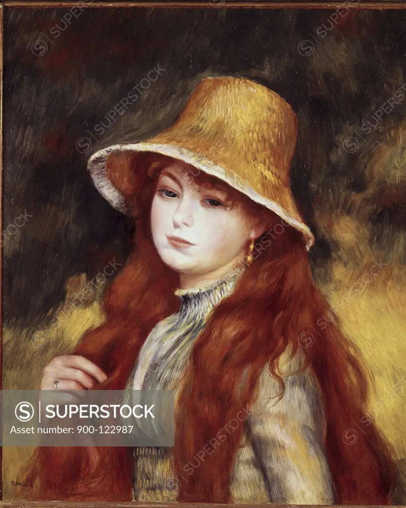 Young Girl in a  Straw Hat  Pierre Auguste Renoir (1841-1919 French) Oil on canvas