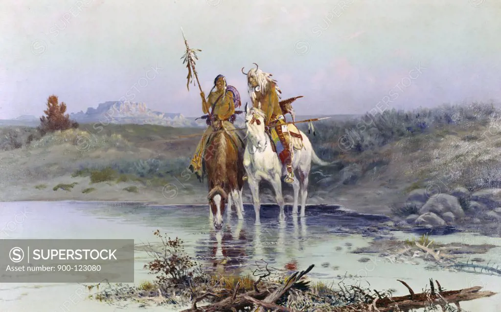 Indians At Prairie Waterhole by Olaf C. Seltzer, 1877-1957