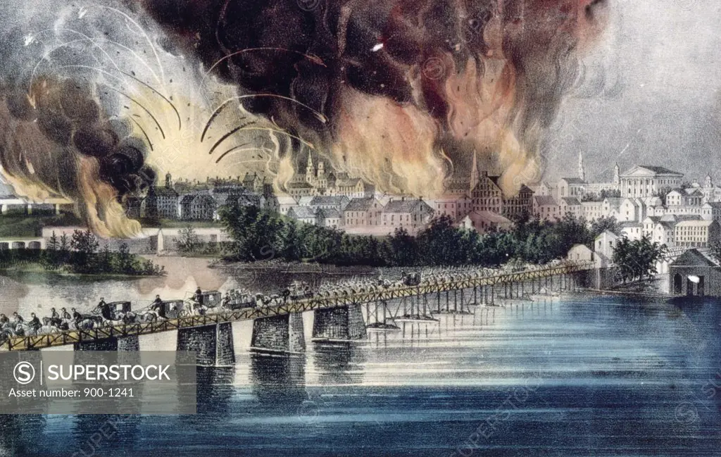 The Fall of Richmond on the Night of April 2nd, 1865, from Currier & Ives, color lithograph, (1834-1907), USA, Washington DC, Library of Congress