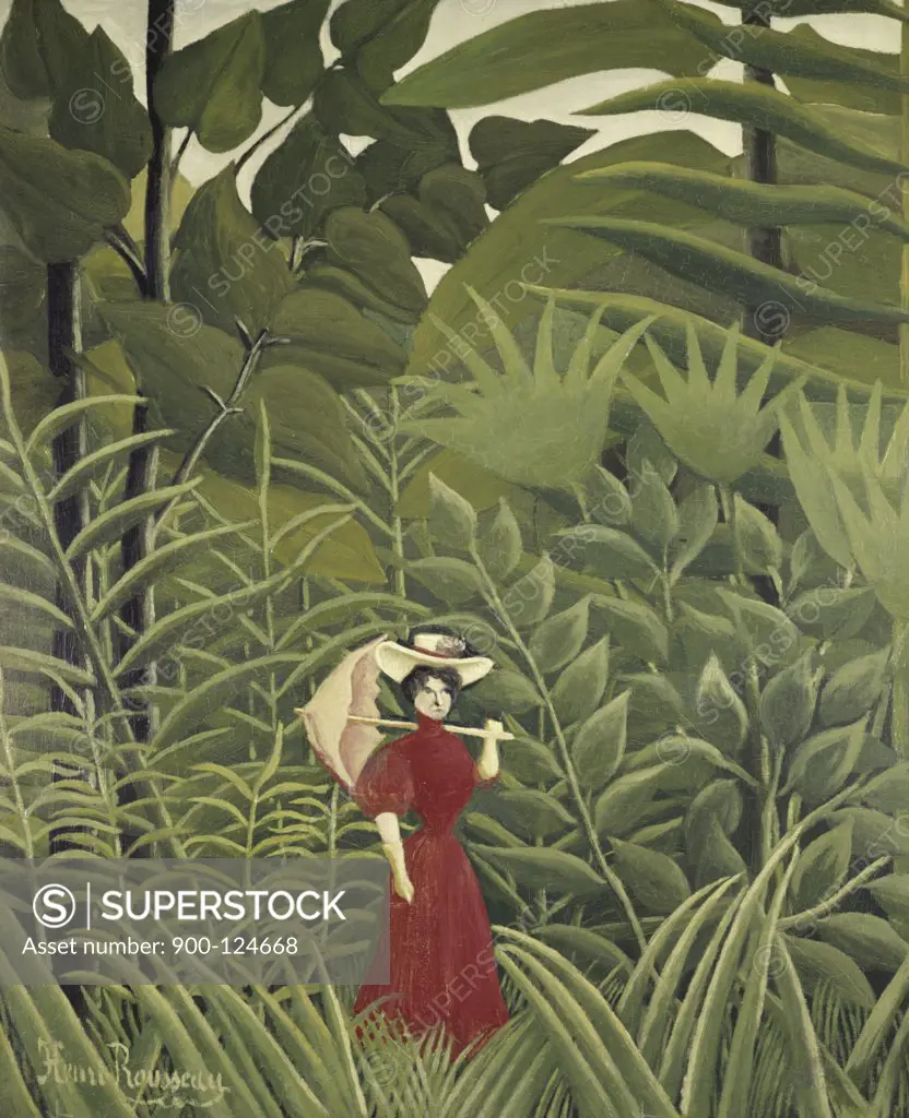 Woman with an Umbrella in an Exotic Forest Henri Rousseau (1844-1910/French)