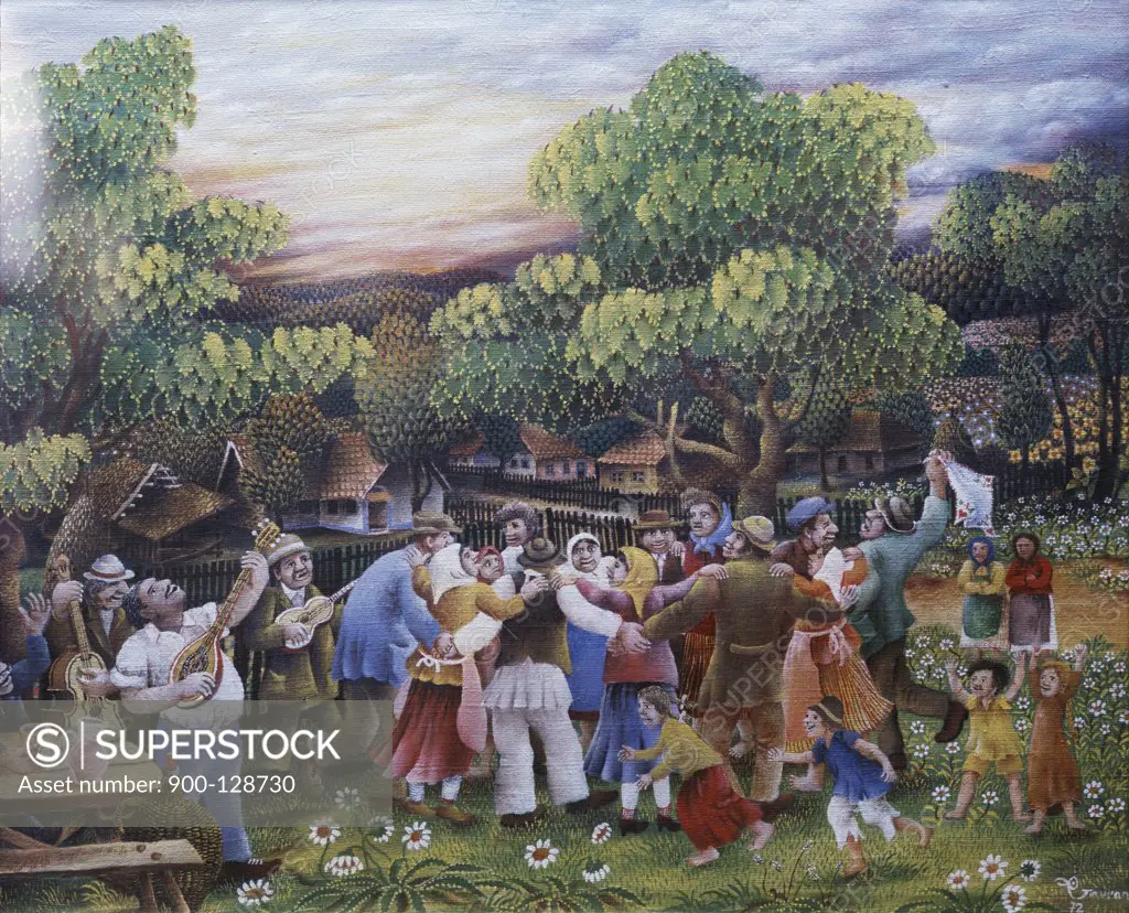 The Village Dance Javran (Yugoslavian) Oil On Canvas