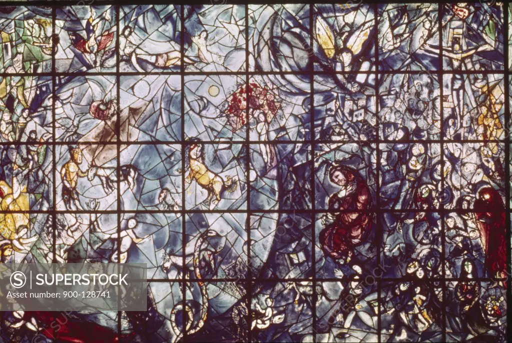 USA, New York City, United Nations Building, Stained Glass by Marc Chagall, 20th Century
