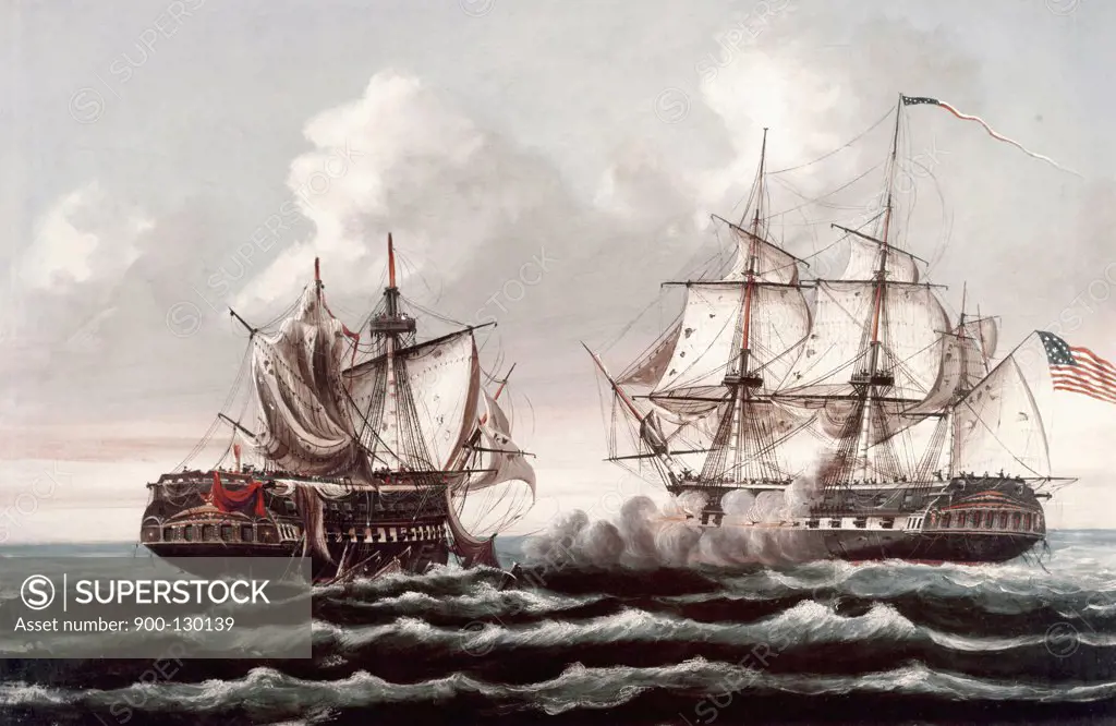 U.S.S. "Constitution" Defeating The British Ship "Guerriere"--War of 1812 Thomas Birch (1779-1851 American)
