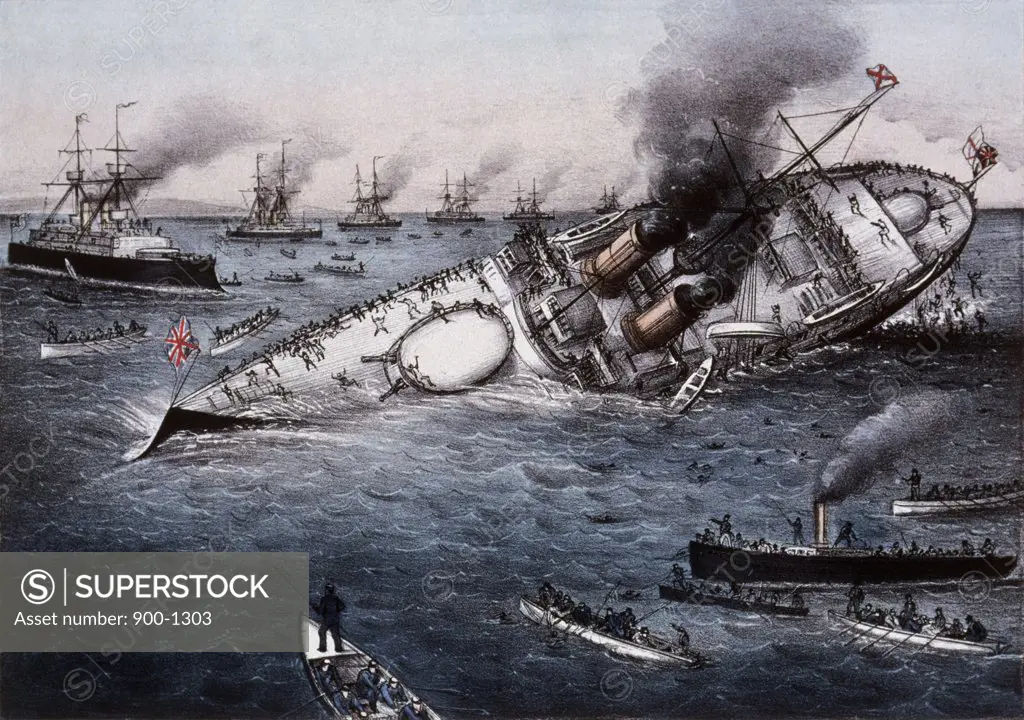 Sinking Of The Battleship Victoria Off Tripoli, Syria, June 22, 1893 Currier & Ives (1834-1907 American) Color Lithograph Library of Congress, Washington, D.C., USA