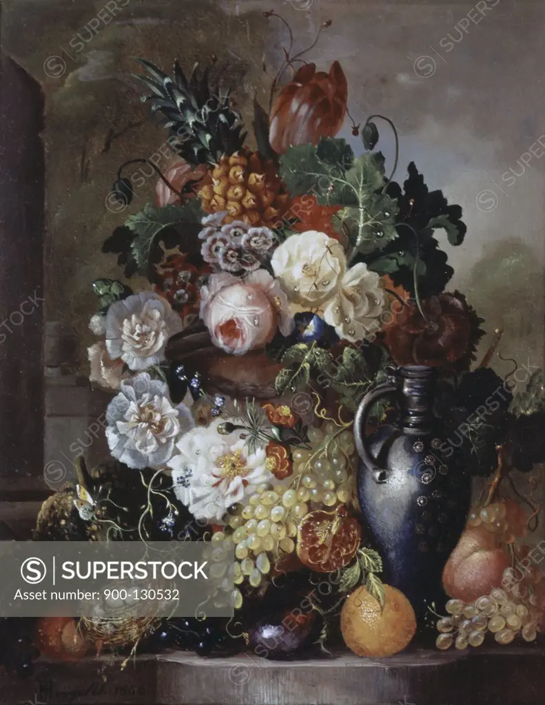 Still Life Of Fruit And Flowers Francois Joseph Huygens (1820-1908 Belgian)