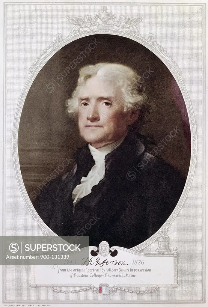 Thomas Jefferson (Litho of Original Stuart) Gilbert Stuart (1755-1828/American) Bowdoin College, Brunswick, Maine, USA