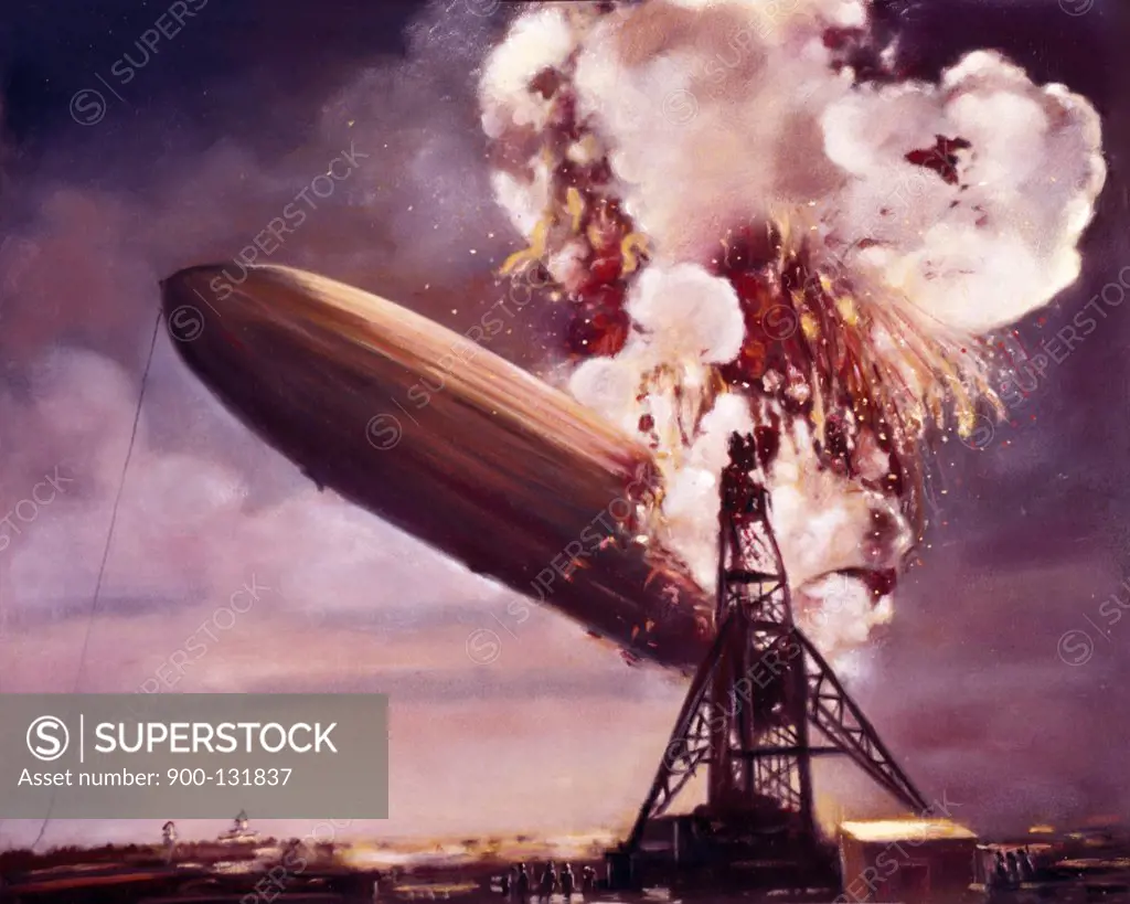 The Hindenburg Diaster at Lakehurst, New Jersey Artist Unknown