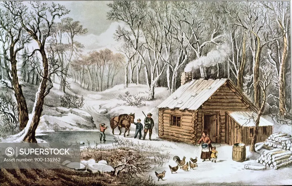Home in the Wilderness  Currier and Ives (a. 1857-1907 /American) Lithograph 