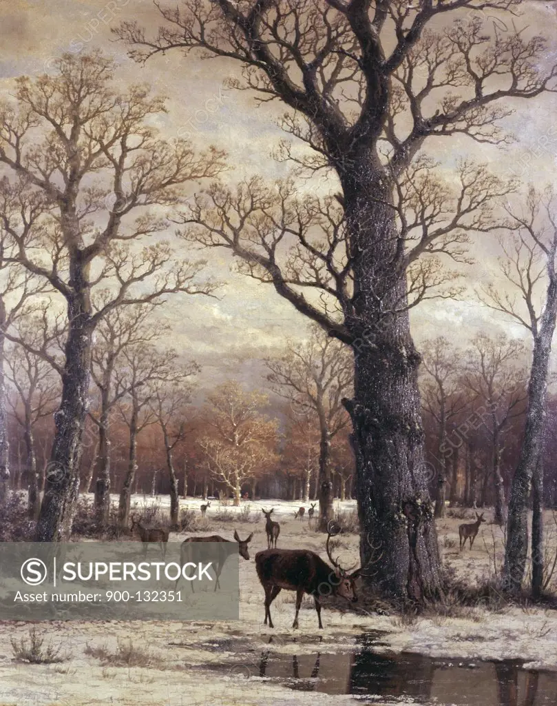 Deer Foraging, Winter 19th C. Artist Unknown