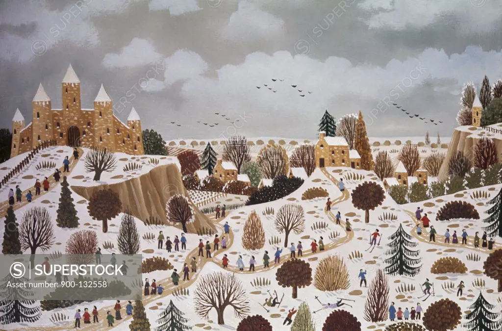 Joyful Snow by Alain Thomas, Oil On Canvas, b.1942, USA, Chicago, Wally F. Findlay Galleries International