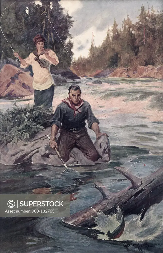 Couple Fishing Oliver Kemp (1887-1934 American)