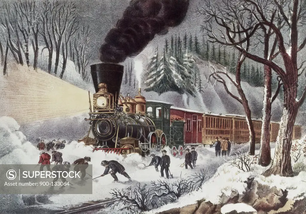 American Railroad Scene Currier & Ives (1834-1907 American) Lithograph