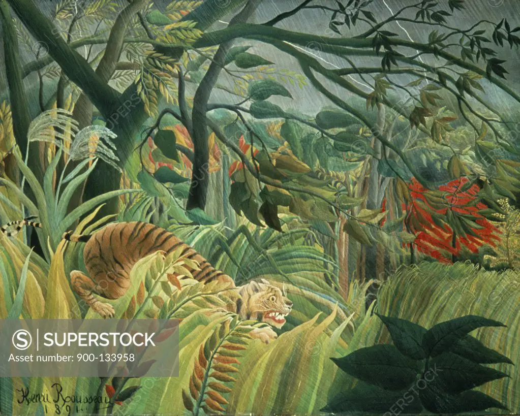 Tropical Storm with Tiger Surprise  1891 Henri Rousseau (1844-1910/French)  Oil on canvas National Gallery, London 