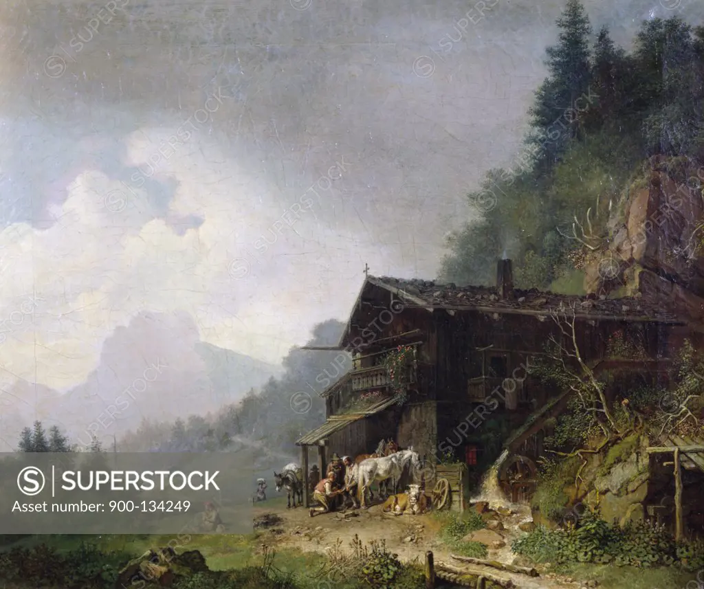Forge In The Bavarian Alps, A, Burkel, Heinrich (1802-1869/German), OIL ON CANVAS