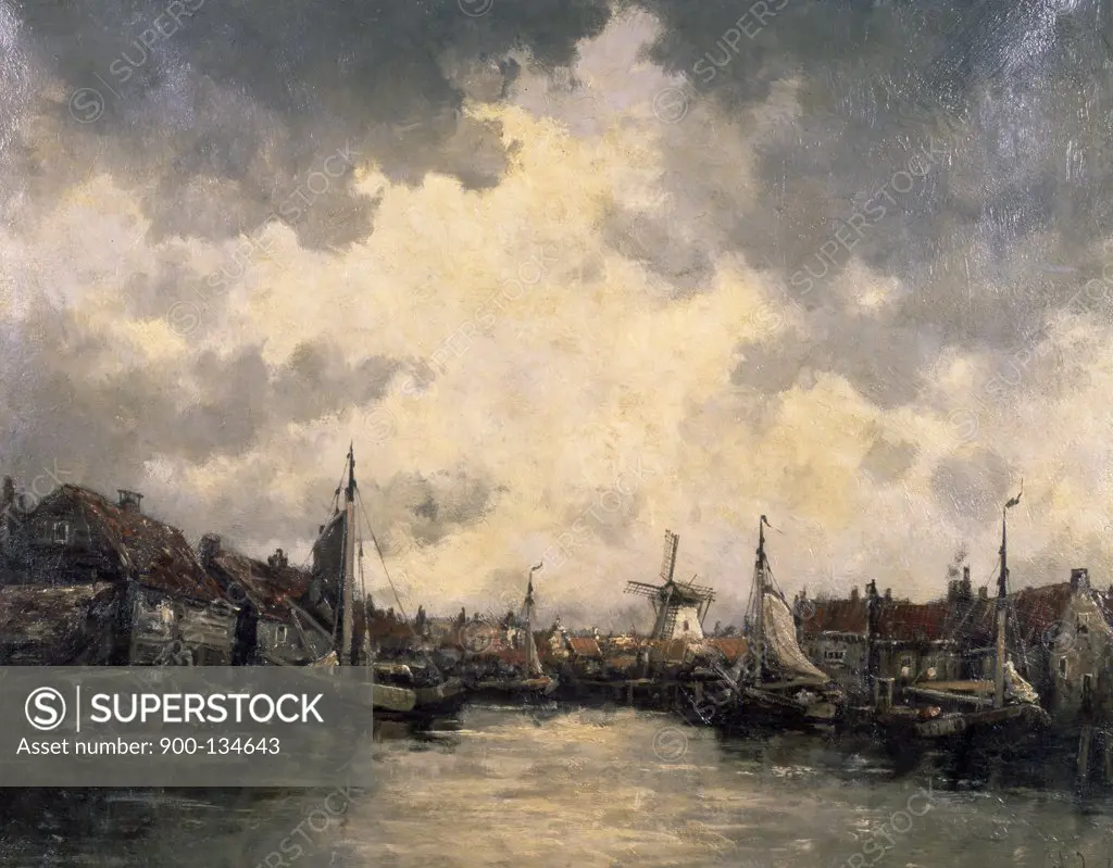 View of Dutch Harbor Town, by Johannes Hermanus Koekkoek II 1836-1909