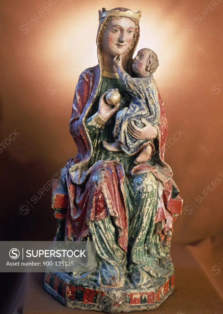 Statue of seated Madonna and Child, artist unknown, wood