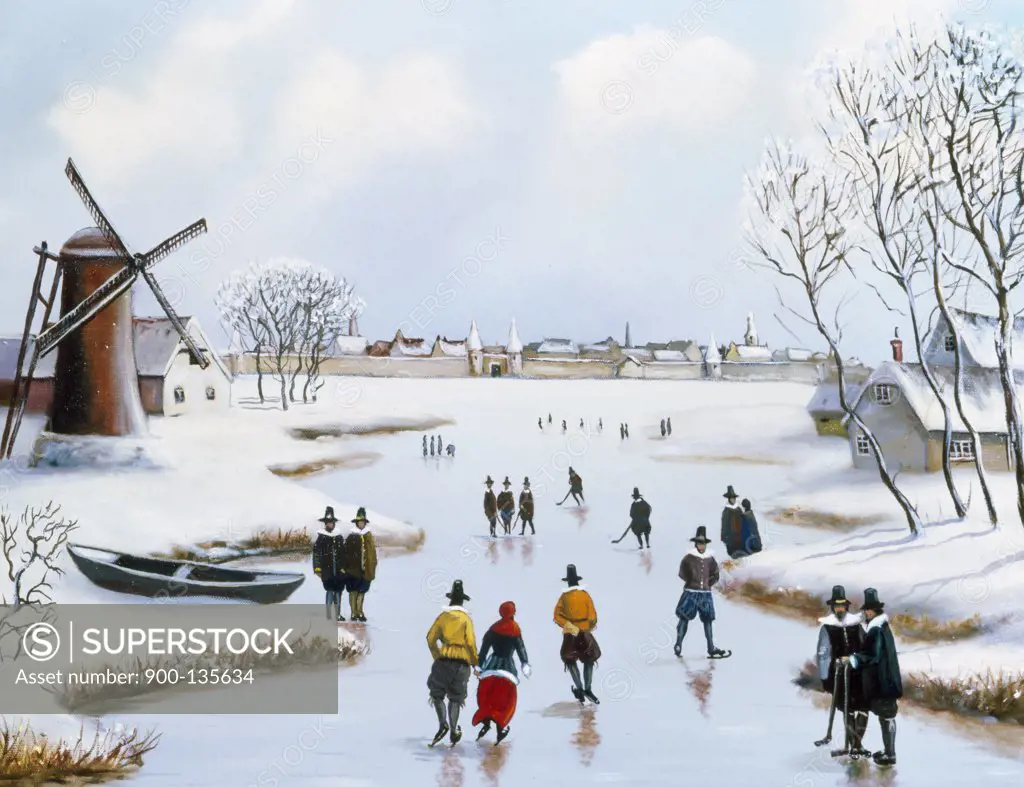 Skating On Canal by Jan van Staats, Oil on canvas