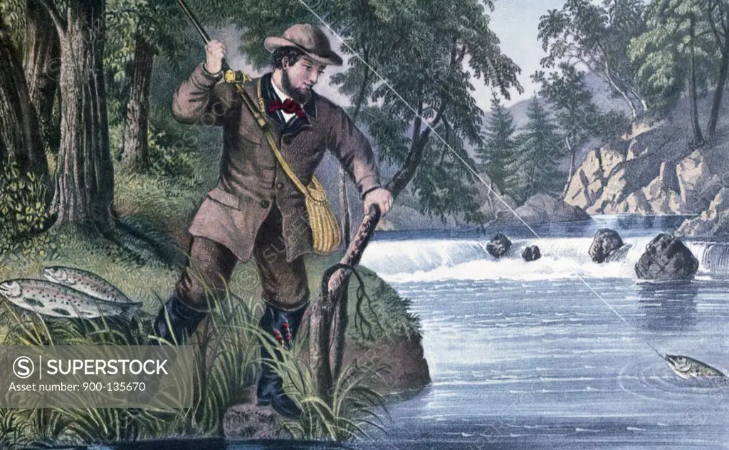 Brook Trout Fishing by Currier and Ives,  1872,  Lithograph