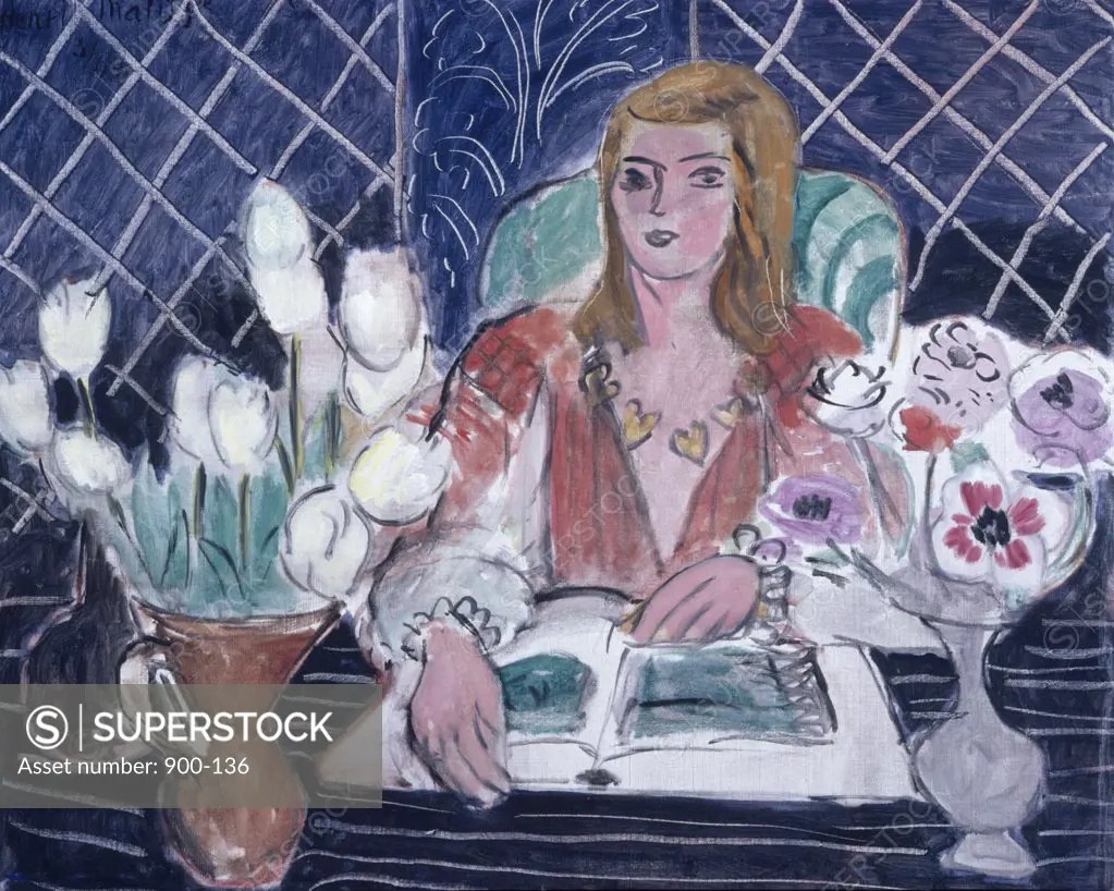 Annelies, White Tulips and Anemones by Henri Matisse, oil in canvas, 1944, 1869-1954, USA, Hawaii, Honolulu, Honolulu Academy of Arts