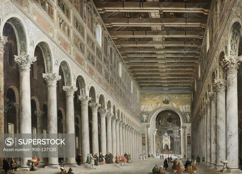 Interior Of San Paolo Fuore Le Mure, Rome  Panini, Giovanni Paolo(1692-1765 Italian)  