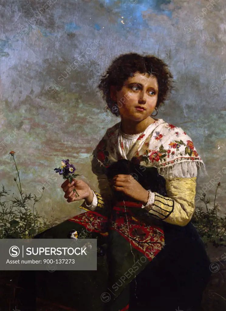 The Flower Girl  Filippo Indoni (active 1883 Italian) Oil on canvas 