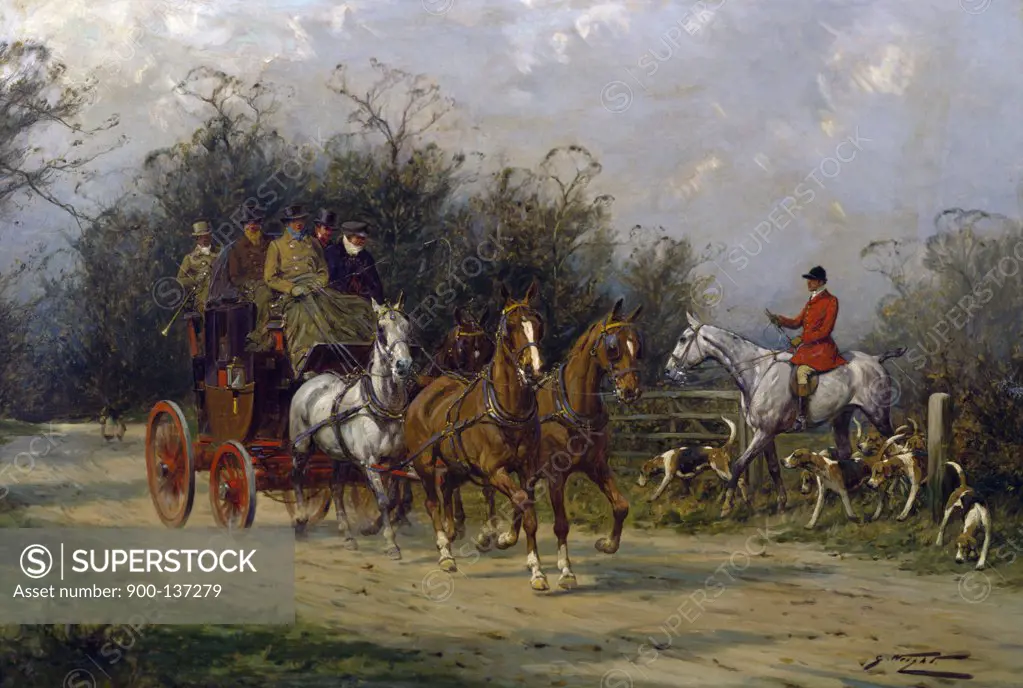 The Royal Mail Passing a Huntsman and Hounds by George Wright, (1860-1942)