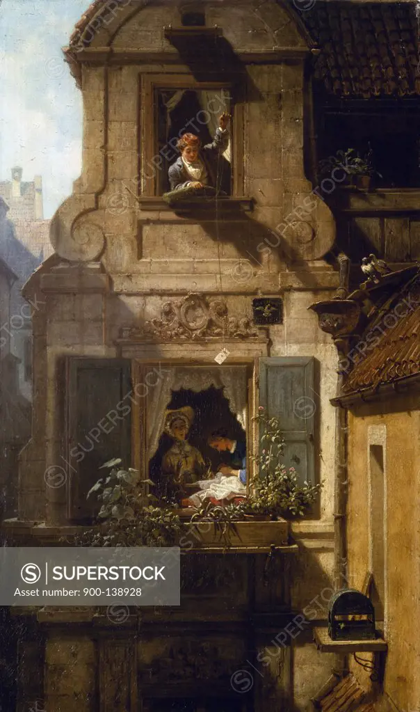 Interception of the Love Letter by Carl Spitzweg,  painted image,  (1808-1885)
