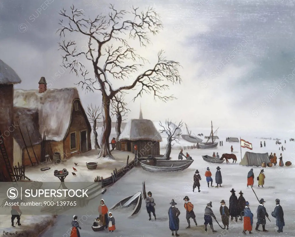 Winter Scene by Piet van Rohe, oil on canvas, 20th Century