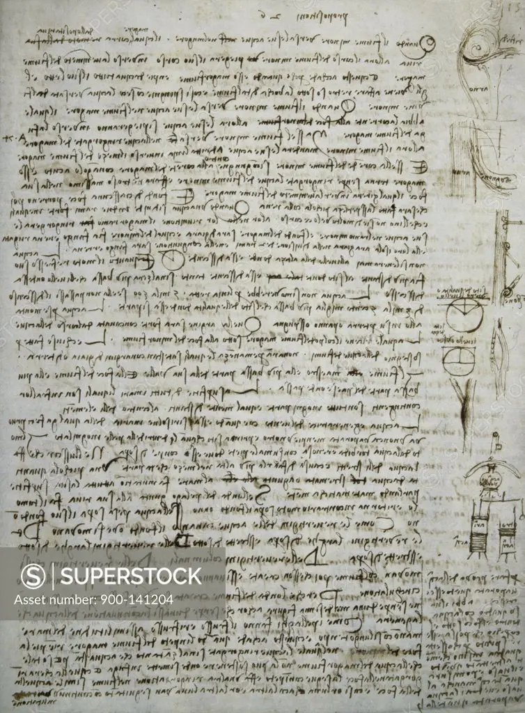 Codex Leicester:  River Theories Leonardo da Vinci (1452-1519/Italian) Drawing Armand Hammer Foundation, Los Angeles, California, USA