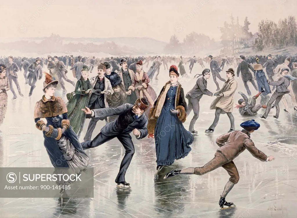 Skating 1885 Artist Unknown Lithograph
