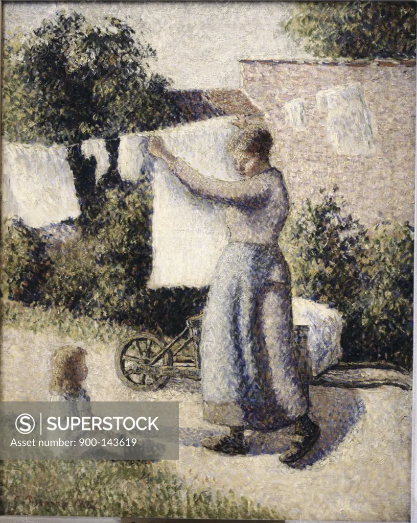 Woman Hanging Laundry Camille Pissarro  (1830-1903/French) 