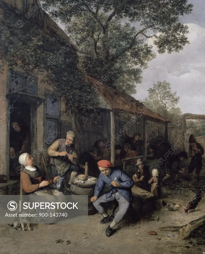 Peasants Smoking and Feasting Outside a Tavern 1676 Adriaen van Ostade (1610-1685 Dutch) Oil on wood panel 