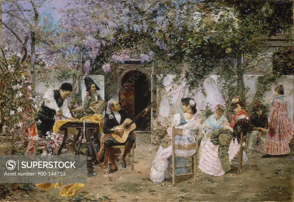 Tailors and Guitarist in the Garden 1890 Jose Gallegos y Arnosa (1859-1917/Spanish)