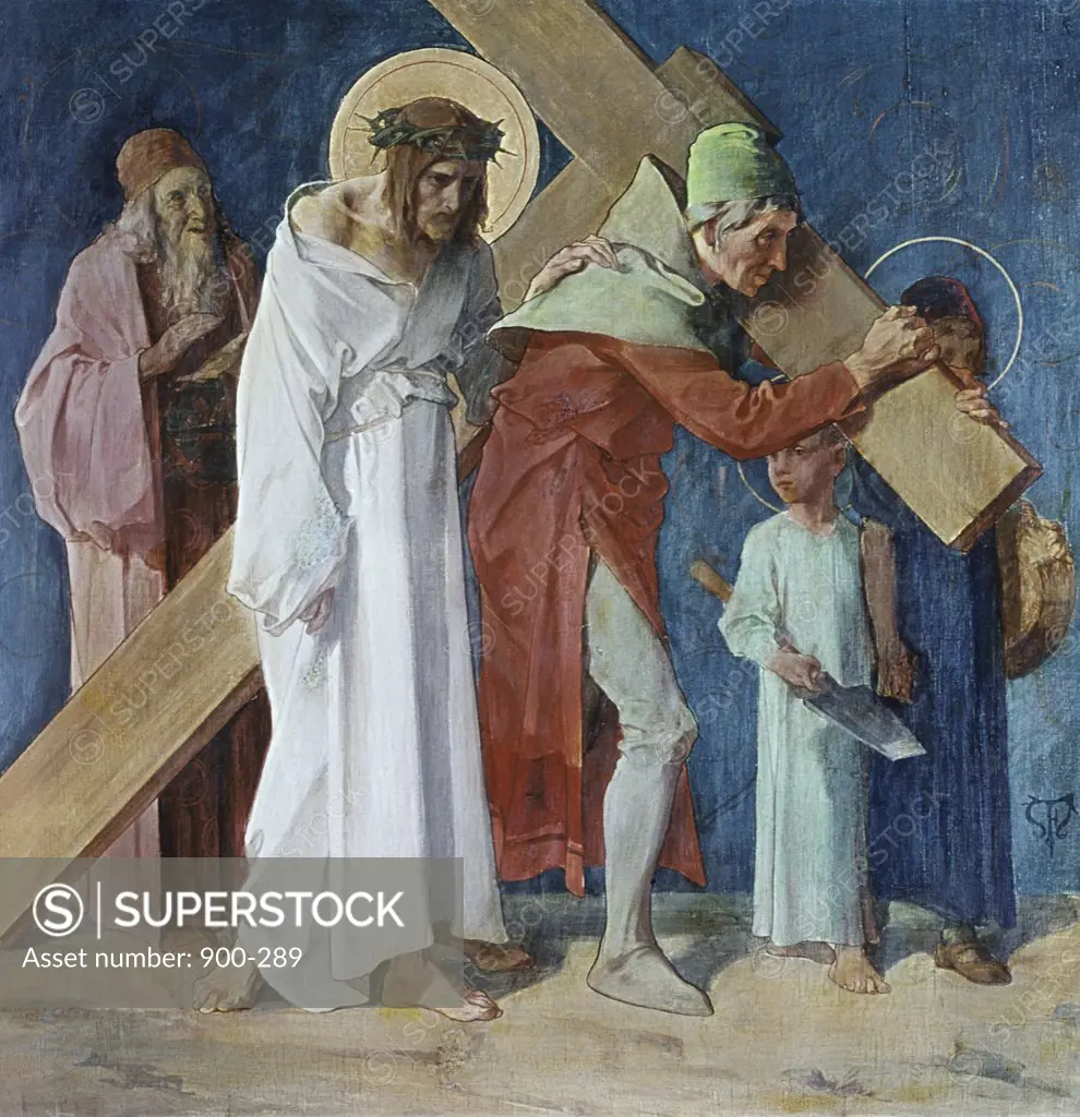 Simon of Cyrene Helps Jesus 5th Station of the Cross Feuerstein, Martin 19thC.-  German St. Anna Church, Munich, Germany 
