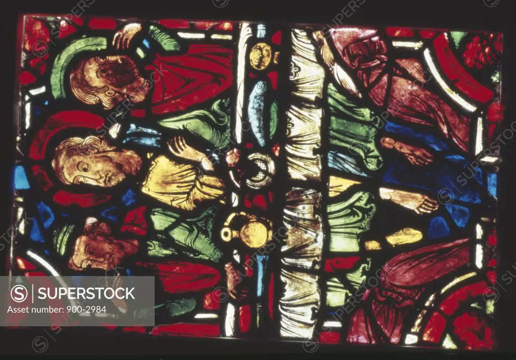 France,  Centre Region,  Bourges,  Bourges Cathedral,  stained glass detail representing The Last Supper
