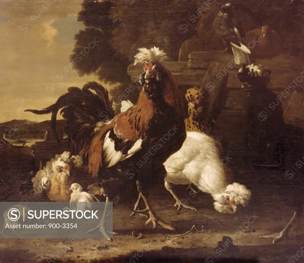 Chicken Yard by Melchior D'Mondecoeter,  (1636-1695)