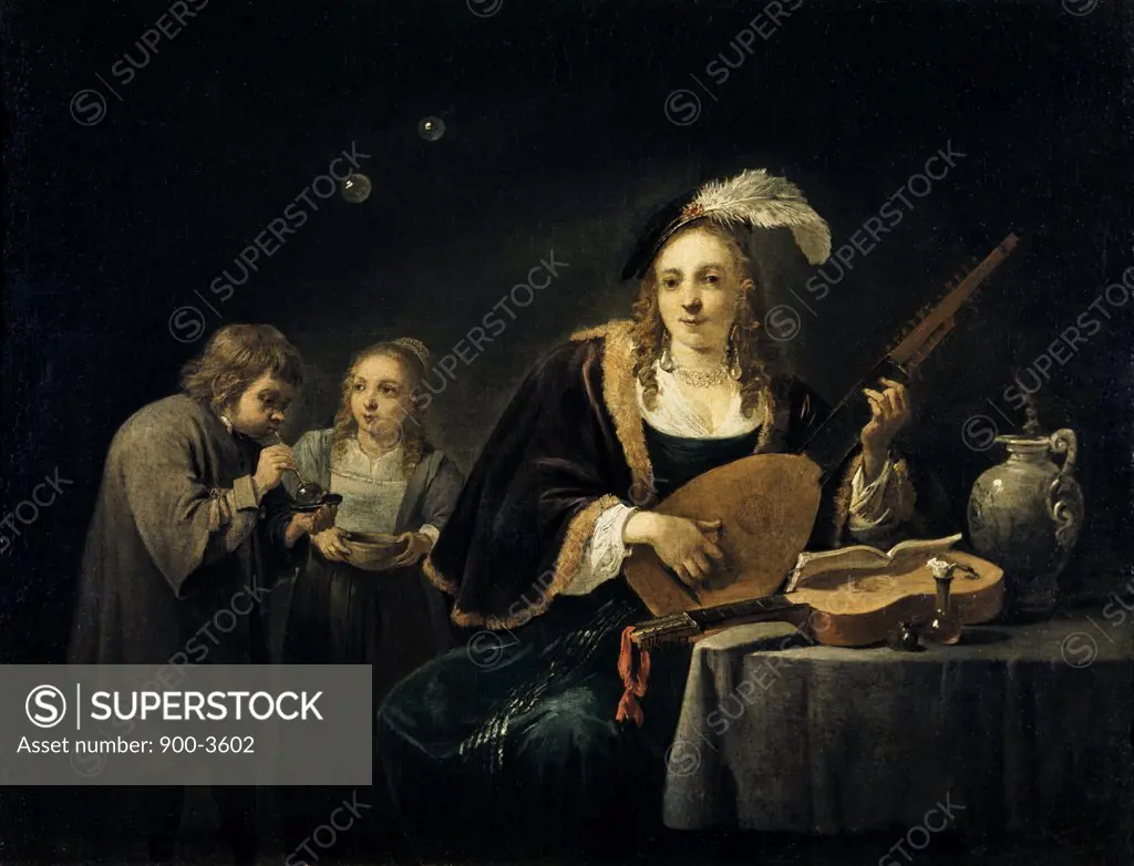 Lady Playing A Lute David Teniers II (1610-1690 Flemish)