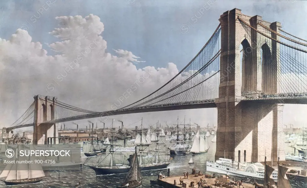 Great East River Suspension Bridge NYC, Brooklyn, 1883 Charles Parsons & Lyman Atwater