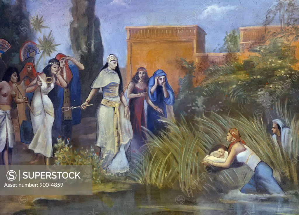 Finding of Moses in the Bulrushes,  by Robert Leinweber,  (1845-1915)