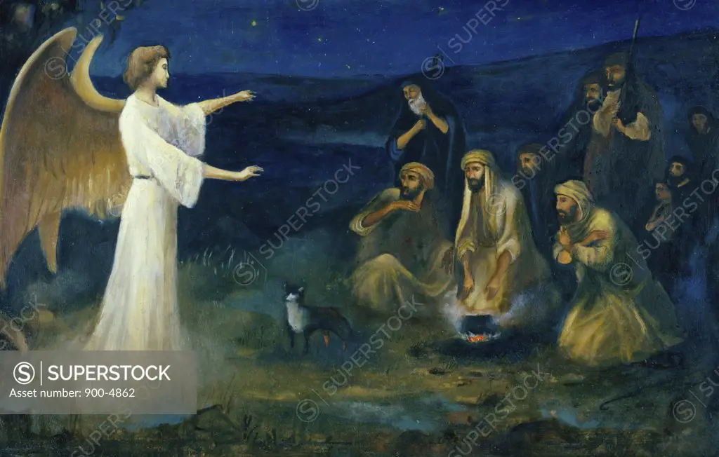 Angel Announcing the Birth of Christ to Shepherds  Robert Leinweber (1845-1915/ German) 