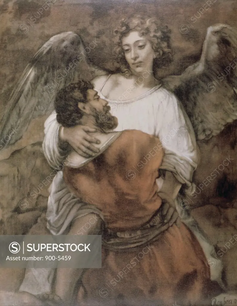 Jacob Wrestles with an Angel  Rembrandt Harmensz van Rijn (1606-1669/Dutch)  Gemaldegalerie, Dahlem-Berlin 
