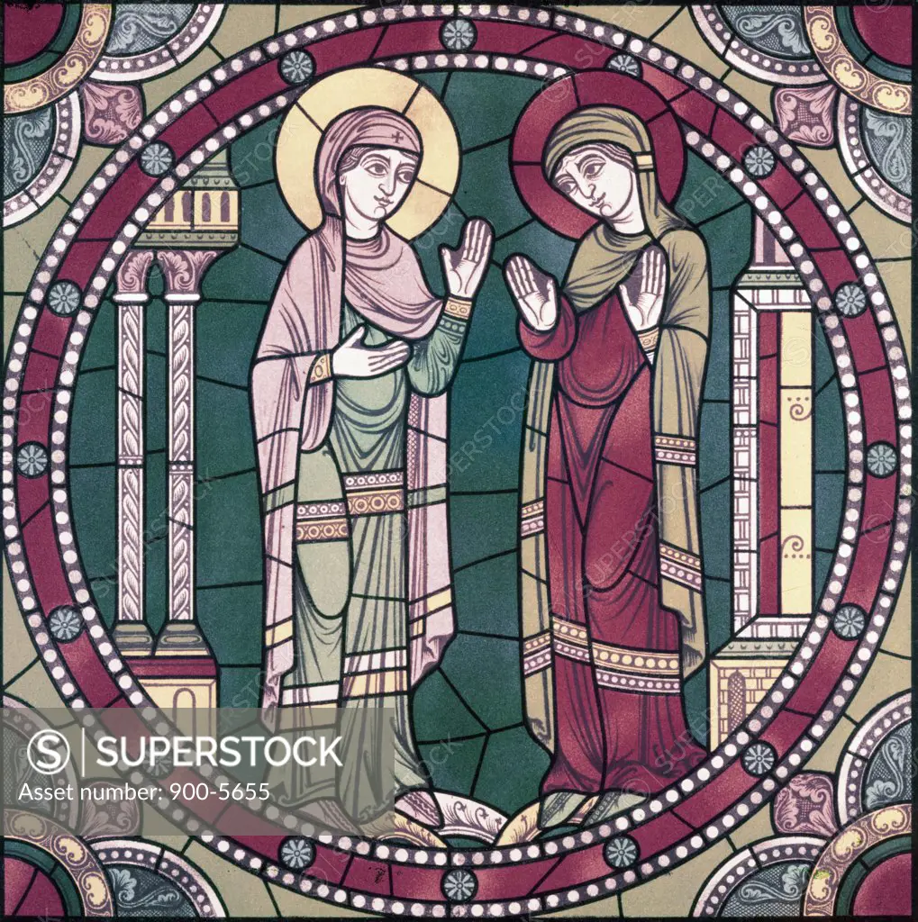 Visitation,  stained glass,  12th century,  France,  Chartres Cathedral