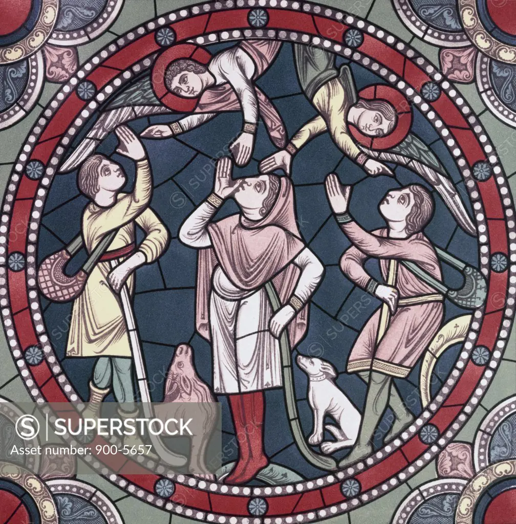 Angels Appear To The Shepherds 12th Century Stained Glass Chartres Cathedral, France