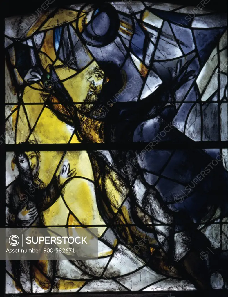 USA, New York City, Sleepy Hollow, Union Church of Pocantico Hills, Yellow stained glasswindow by Marc Chagall, 1887-1985