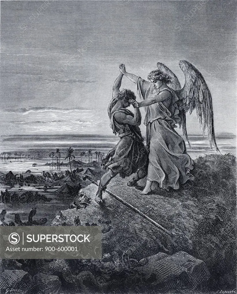 Jacob Wrestling With The Angel Gustave Dore (1832-1883 French)