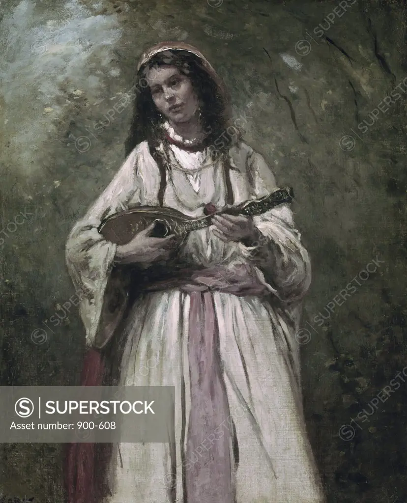 Gypsy Girl With Mandolin ca.1870 Jean-Baptiste-Camille Corot (1796-1875/French) Oil on Canvas National Gallery of Art, Washington, D.C., USA