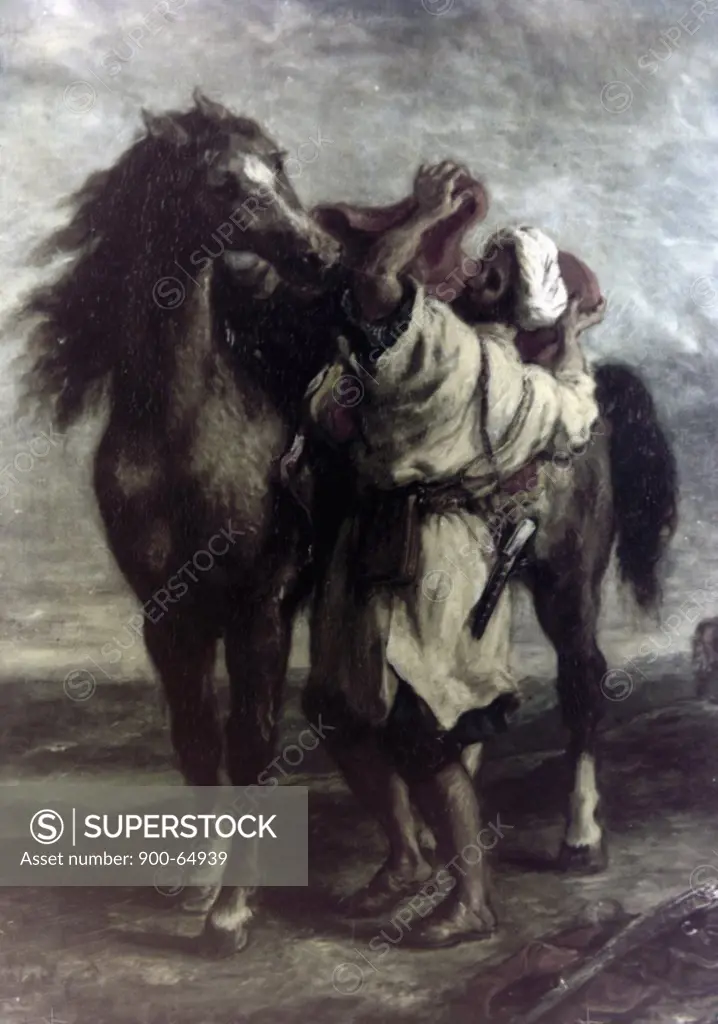 Arab Saddling His Horse by Eugene Delacroix, 1855, 1798-1863
