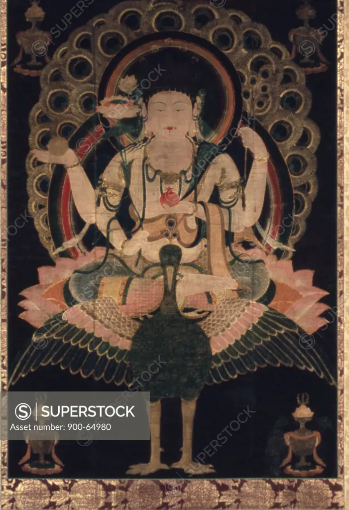 Wisdom King Mahamayur Kujaku Myoo, circa 12th century, silk embroidery, Japan, Tokyo, National Museum