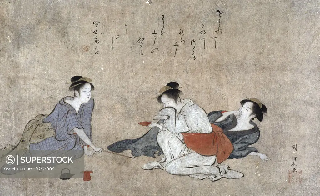 Three Drunken Women C.1787 Torii Kuyonobu (1664-1729 Japanese) Woodcut print
